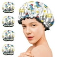 thumbnail image 7 of Shower Caps,White Cartoon Dinosaurs Skateboards Pattern Waterproof Shower Cap for Women 4 Pieces,Double Reusable Hair Cover for Shower PEVA Elastic Stretch Hem, 7 of 7