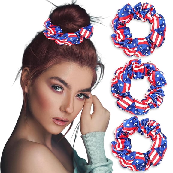 3 Pcs Patriotic Hair Scrunchies for Women Girls American Flags Hair Ties 4th of July Red White and Blue Scrunchies Soft Elastic Hair Bands Ponytail Holder for Independence Day USA Hair Accessories