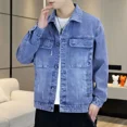 thumbnail image 2 of Chaquetas de mezclilla para hombre, abrigo de jeans con botones negros para hombre, estética desgastada, talla L, una pieza de tela, ropa de abrigo informal al precio más bajo, Big G, 2 of 5