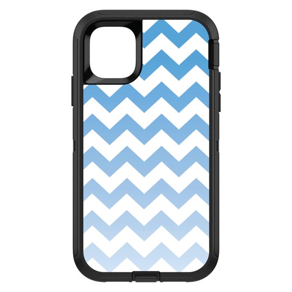 DistinctInk Custom SKIN / DECAL compatible with OtterBox Defender for iPhone 11 Pro MAX (6.5" Screen) - White Blue Fade Ombré Chevron Stripes