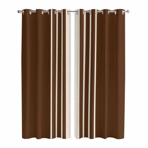 Kitchen Curtains 84 Inch Length 2 Panels, Brown Beige Striped Grommets Window Treatment Curtain, Modern Farmhouse Retro Lines Thermal Curtains Drapes for Living Room/Bathroom