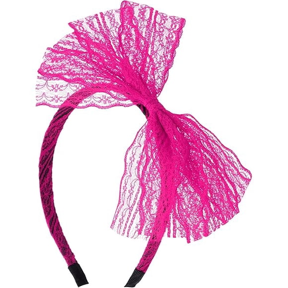 wonima44 SUMERSHA Women Neon Lace Bow Headband 80s Costume Headwear Lace Bow Hair Accessory for 1980s Theme Party Halloween Hair Hoop