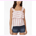 thumbnail image 2 of Almost Famous Juniors' Striped Ruffle-Trimmed Tank Top (Red White Stripe, L), 2 of 2