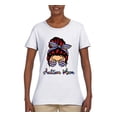 thumbnail image 3 of Autism Awareness Mom Life Messy Hair Bun | Cool Support Neon Print Bandana Mother's Day Womens Graphic T-Shirt, White, X-Large, 3 of 5