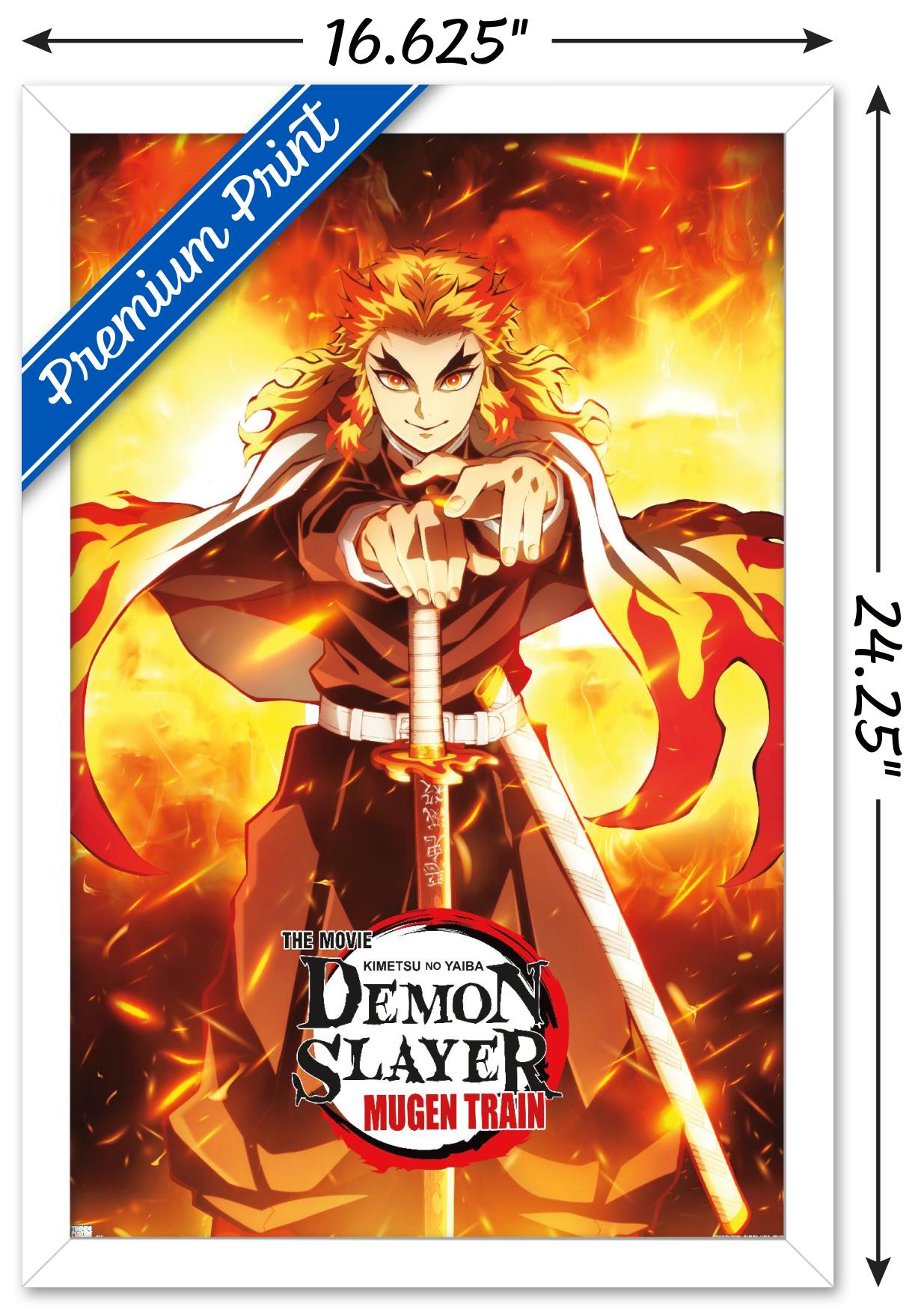 Demon Slayer: Mugen Train - Kyojuro Rengoku One Sheet Wall Poster, 14.725" x 22.375" Framed
