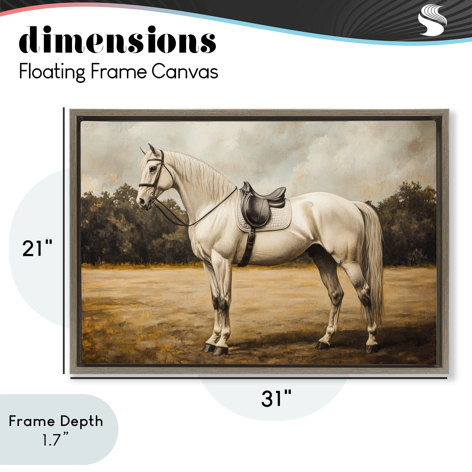 Stupell Industries White Mare with Saddle Brown Framed Floater Canvas Wall Art, design by Petal Prints Design