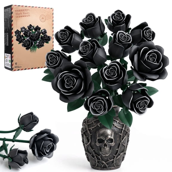 Flowers Bouquet Building Block Set Compatible with Lego, 12 Black Roses Botanical Collection Gift for Girls Kids Women Valentine's Day Mothers Day Christmas Birthday gift, 624 PCS