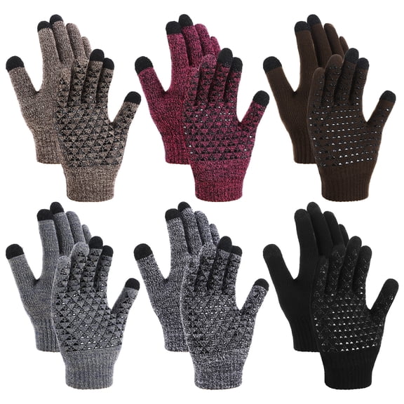 Bocaoying 6 Pairs Winter Gloves for Men Women Touchscreen, Warm Knit Thermal Gloves Anti-Slip, Cold Weather Driving Texting Gloves