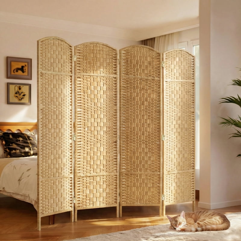 Alvantor 4-Panel Folding Privacy Screen, Freestanding Room Divider with PP Woven Panels 70.9"x70.9"x0.7" Nature