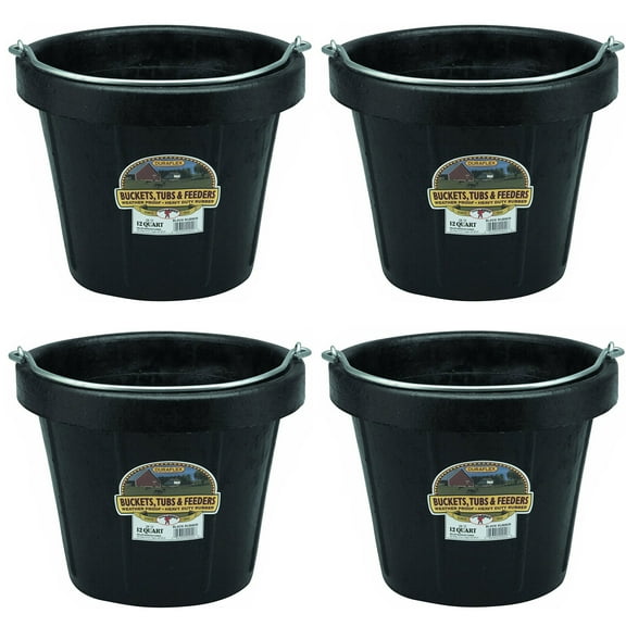 Little Giant 12 qt Flexible All-Purpose Rubber Bucket w/ Steel Handle (4 Pack)