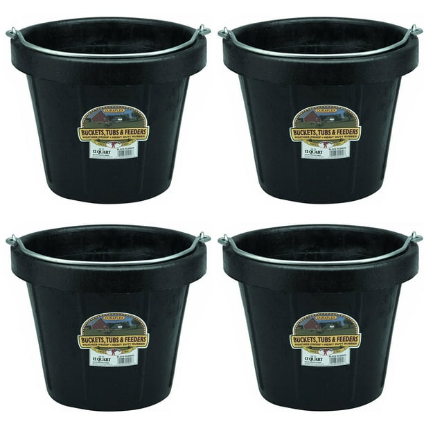 Little Giant 12 qt Flexible AllPurpose Rubber Bucket w/ Steel Handle (4 Pack)
