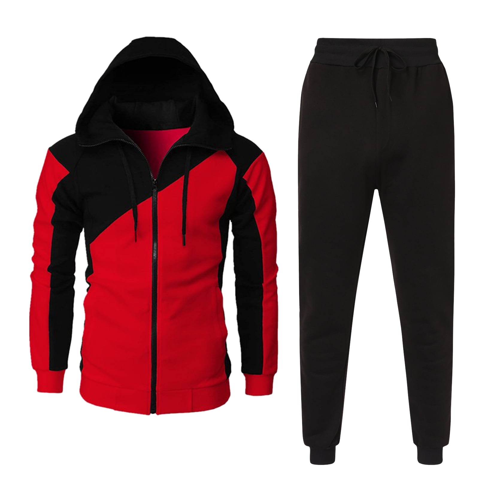 HBFAGFB Mens Track Suits 2 Piece Set Color Block Tops Full Zip