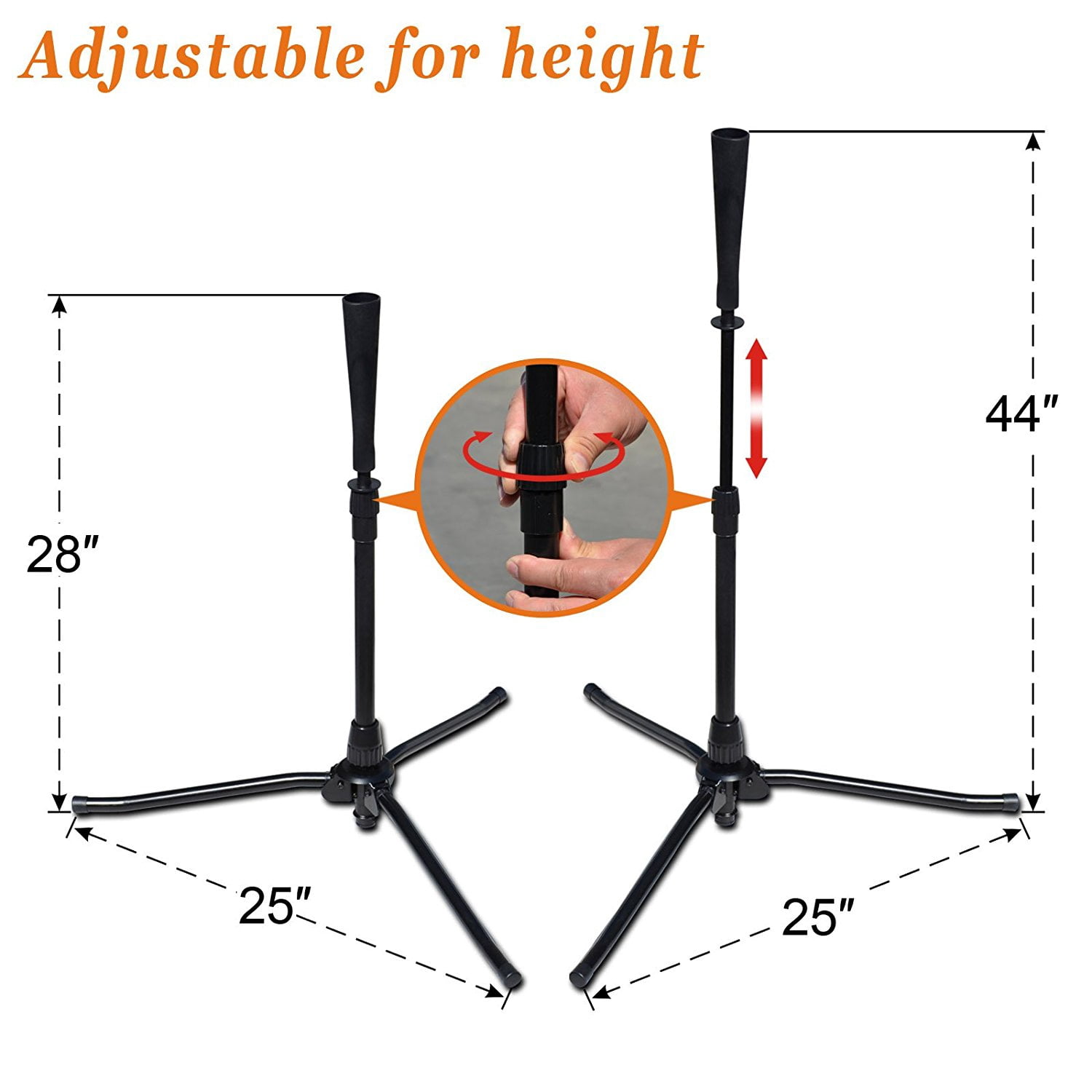 Sunrise Baseball Softball Portable Tripod Travel Batting Tree, Adjustable Height, Black