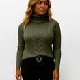 thumbnail image 5 of Women's Fashionable Solid Color High Neck Long Sleeved Sweater Pullover Sweater Top for Fall Winter Comfortable Everyday Fashion,Army Green,L, 5 of 7