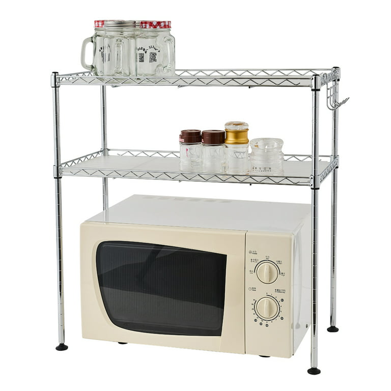 1pc Microwave Oven Stand Rack, 2-Tier Multifunctional Microwave Ovens  Organizer Countertop, Stainless Steel Mesh Shelf