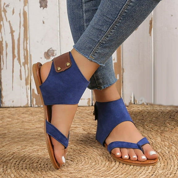 AXXD Women Sandals Clearance Under $10 Summer Casual Round Head Comfy Sandals Pinch Toe Beach Casual Shoes