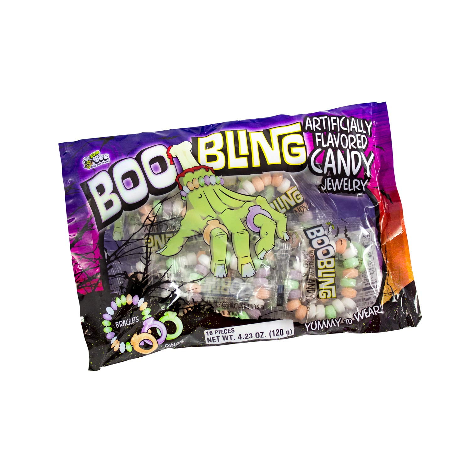BCL Boo Bling Candy Jewelry Bracelets Rings Halloween Candy 16pcs 3.92 oz Individually Wrapped