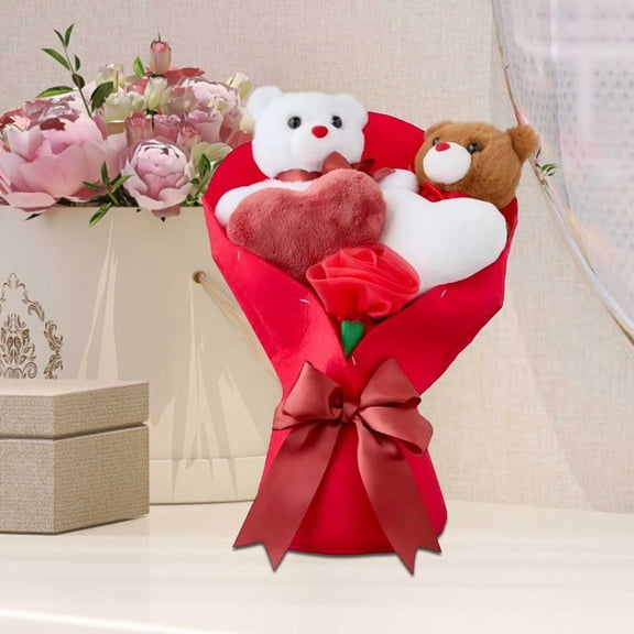 DAMAI Highland Cow Stuffed Animal Plushies for Girlfriend Valentines Day Gifts, 13" White Cow Bouquet With Floral Accents, Cute Stuffed Cow For Home Decor & Holiday Surprise