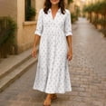 thumbnail image 6 of Women Plus Size Dresses Women's Summer Print Casual Loose Long Sleeve V Neck Dress S-3XL, 6 of 7
