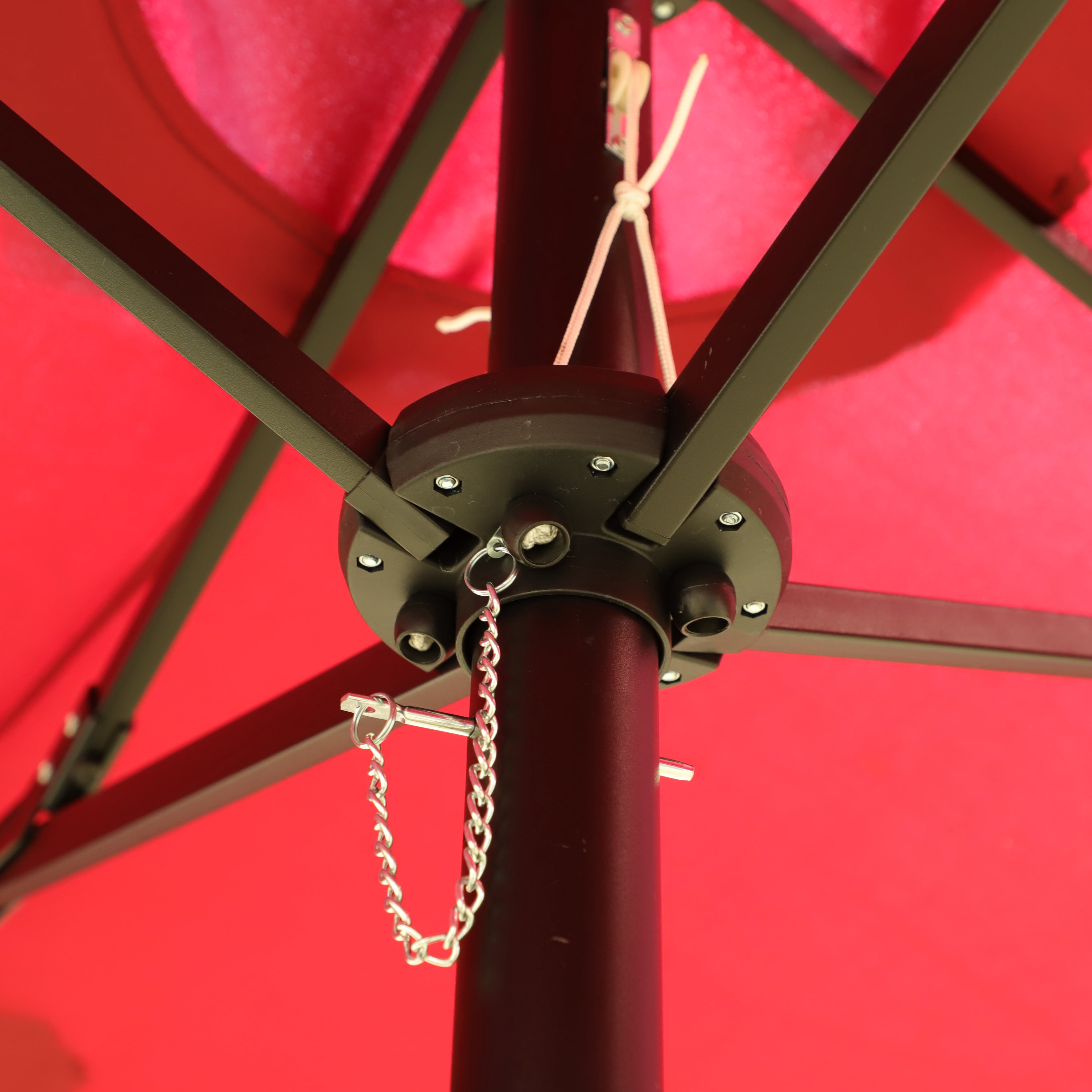 15x9ft Double-Sided Patio Umbrella with 48 Lights & Base, Large Outdoor Rectangular Market Umbrella with Crank Lift, UV Protection for Garden, Pool, Deck, Red