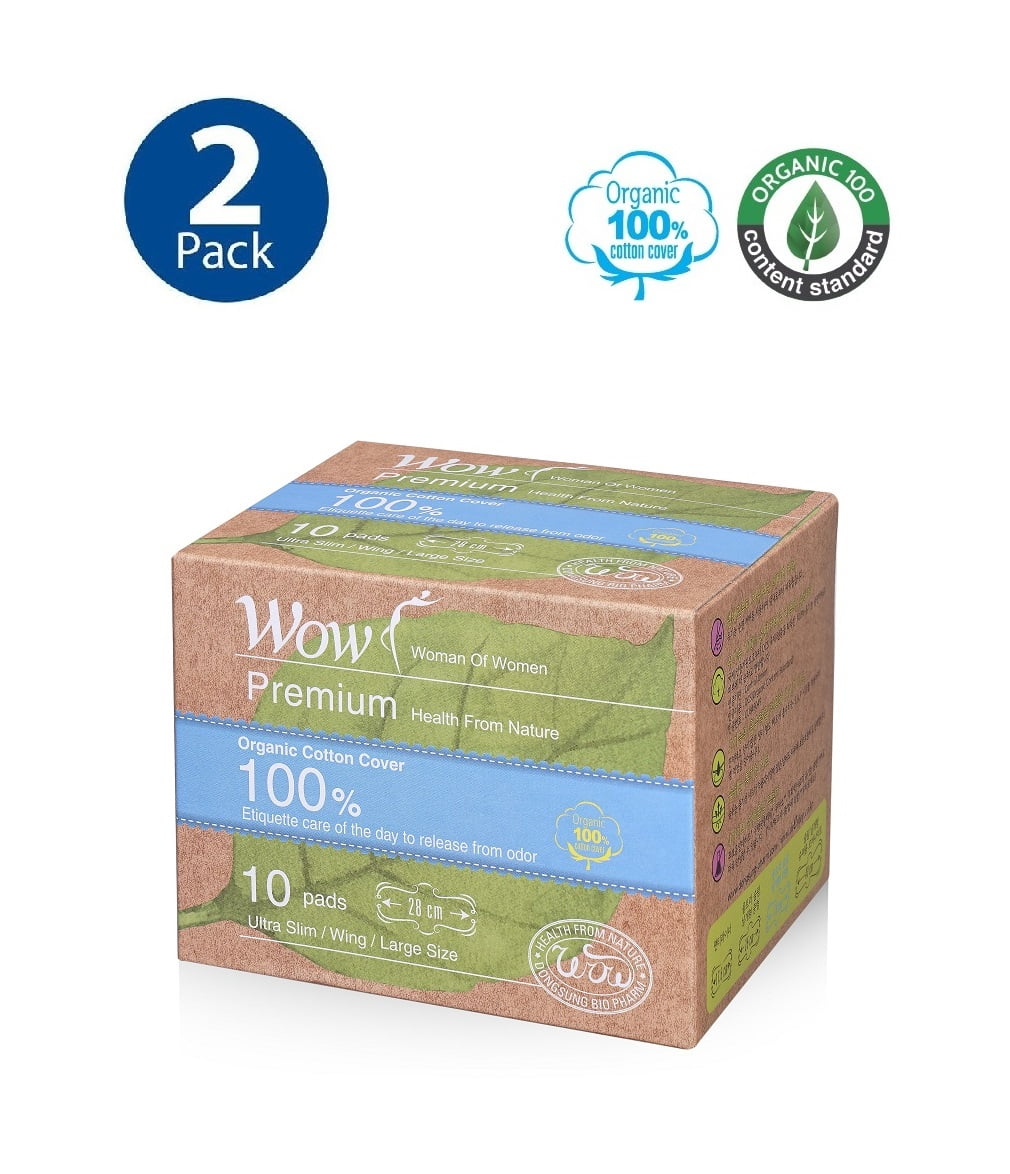 WOW Premium Organic Cotton Pads Large size for Women, 2 Pack 20 Ct