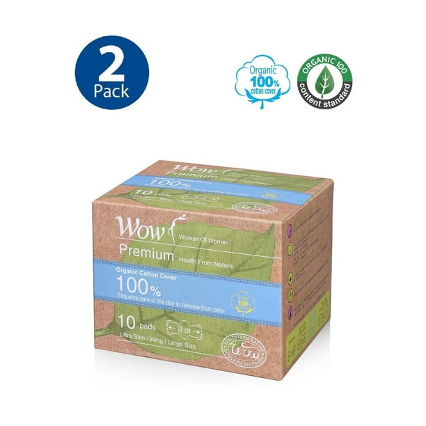 WOW Premium Organic Cotton Pads Large size for Women, 2 Pack 20 Ct