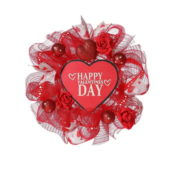 PuSpu Valentine's Day Decoration Mesh Simulation Flower Wreath Front Door Decoration Festive Home Hanging Wreath 15.74in