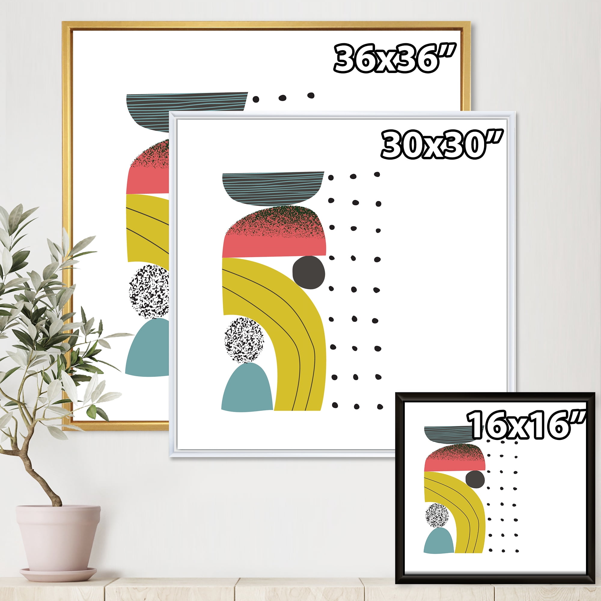 Designart 'Abstract Colorful Geometric Art Collage I' Modern Framed Canvas Wall Art Print