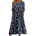 thumbnail image 2 of Karymi Summer Dresses for Women 2026 Floral Print Casual Midi Dress, 3/4 Sleeve Crew Neck Loose Babydoll Dress with gathered bust detail and Plus Size Available Easter Dress, 2 of 5