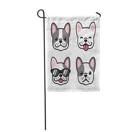 SIDONKU Dog French Bulldog Cartoon Face Cute Frenchie Puppy Drawing Garden Flag Decorative Flag House Banner 12x18 inch