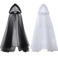 thumbnail image 2 of Capa de tul con capucha de malla de bruja, capa larga de malla negra y blanca para bodas, novias, hasta el suelo, capas de malla suave para Halloween, carnaval, 2 of 5