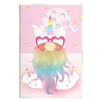 Stupell Fun Unicorn Gnome Pink Rainbow Fairy Tales & Fantasy Painting Wall Plaque Unframed Art Print Wall Art