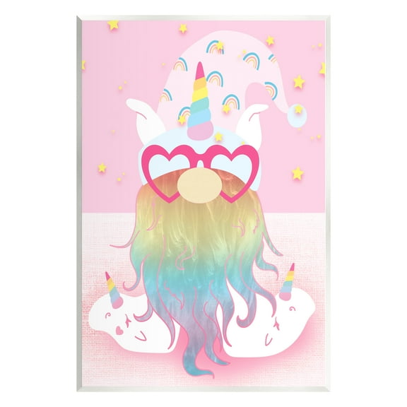 Stupell Fun Unicorn Gnome Pink Rainbow Fairy Tales & Fantasy Painting Wall Plaque Unframed Art Print Wall Art