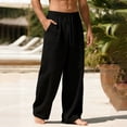thumbnail image 4 of Hinvhai Linen Pants Men Casual Summer Beach Elastic Drawstring Waist Yoga Pants Travel Baggy Work Pant Pajama Black, 4 of 4