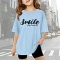 thumbnail image 2 of Big Kid Children Kids Girls Letter Printed Short Sleeve T Shirts Kids Oversized Tops Casual Crewneck Basic Tees Youth Girls Athletic Shirts Drafter Shirt Big Clothes Size 16 Long 11-12 Years Blue, 2 of 6
