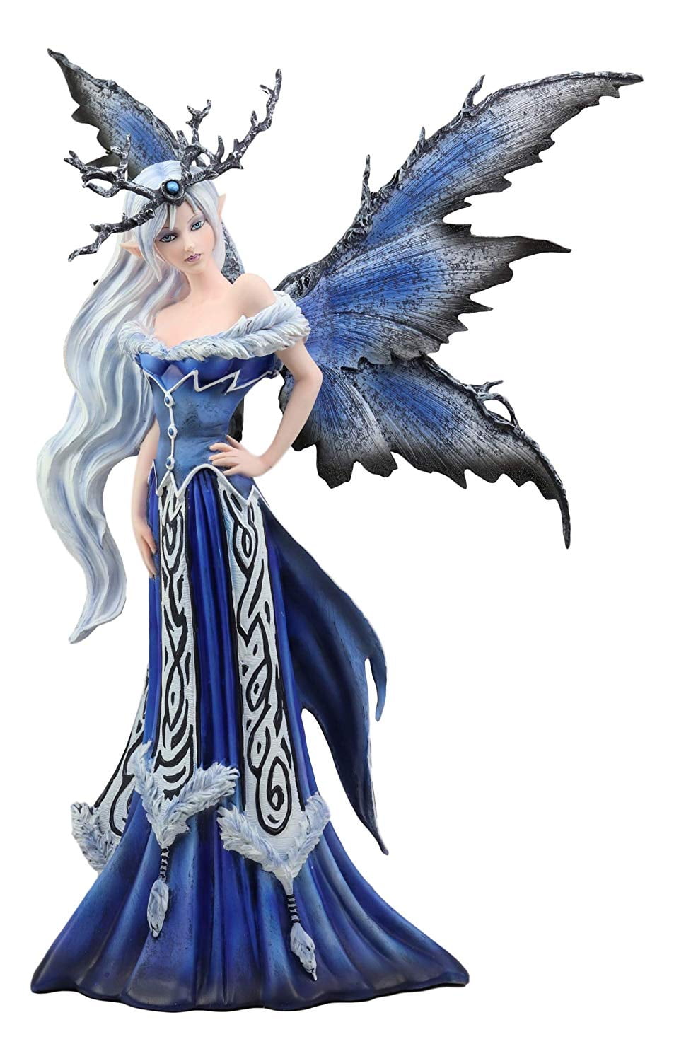 Elemental Ice Goddess Blue Gothic Fairy with Dragon Hatchling Figure Home Decor
