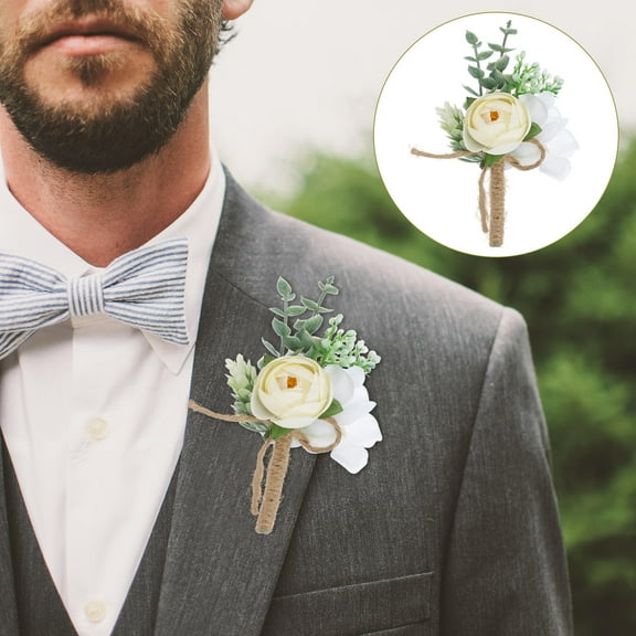 Toyvian 1Pcs Groomsmen Boutonniere White Simulation Flower for Wedding Accessory Groom Friends