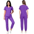 thumbnail image 2 of VV AVEORS Scrubs For Women Medical Scrubs Set - V-Neck Top & Jogger Pants With Pockets Soft Stretch Side Splits Nursing Uniforms Set Purple L, 2 of 6