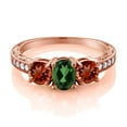 thumbnail image 2 of Gem Stone King 2.92 Ct Oval Emerald Envy Mystic Topaz Red Garnet 18K Rose Gold Plated Silver Moissanite Ring (Size 7), 2 of 4