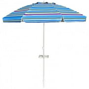 7.2 FT Portable Beach Umbrella Tilt Sand Anchor Cup Holder W/Carry Bag Blue