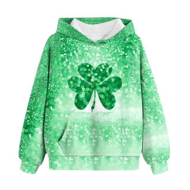 Chandail à Capuchon de la Saint-Patrick pour Garçons, Haut Graphique Imprimé à Manches Longues avec Poche avant, Tissu en Polyester Doux, Vert, Taille 100