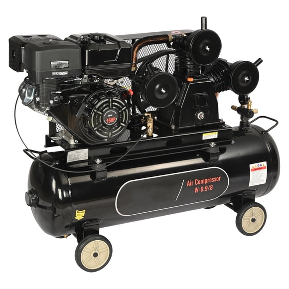 KFFKFF 15HP Gas Powered Air Compressor, 30 Gallon Horizontal Air Compressor Tank, 33CFM@115PSI Gas Driven Piston Pump Air Compressed System