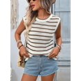 thumbnail image 6 of Women'S Ribbed Sweater Crew Neck Short Sleeve Loose Fit Stripe Knit Pullover Tops Brown S, 6 of 10