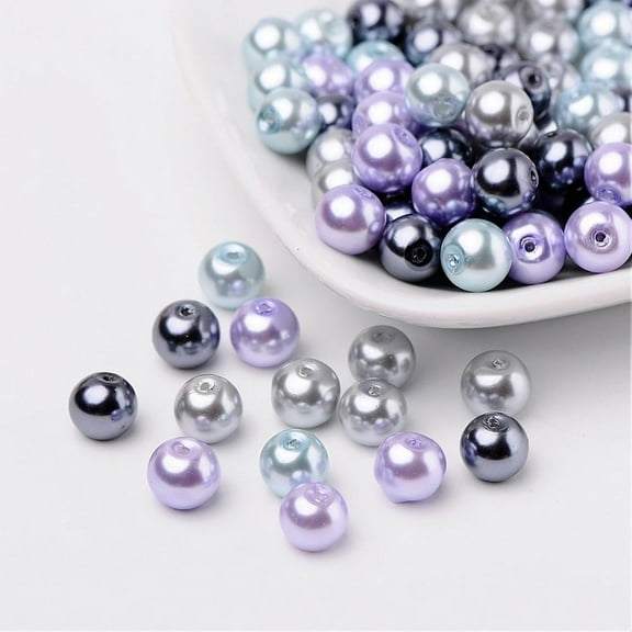 1Bag 8mm Silver-Grey Mix Pearlized Glass Pearl Beads Mixed Color Hole: 1mm