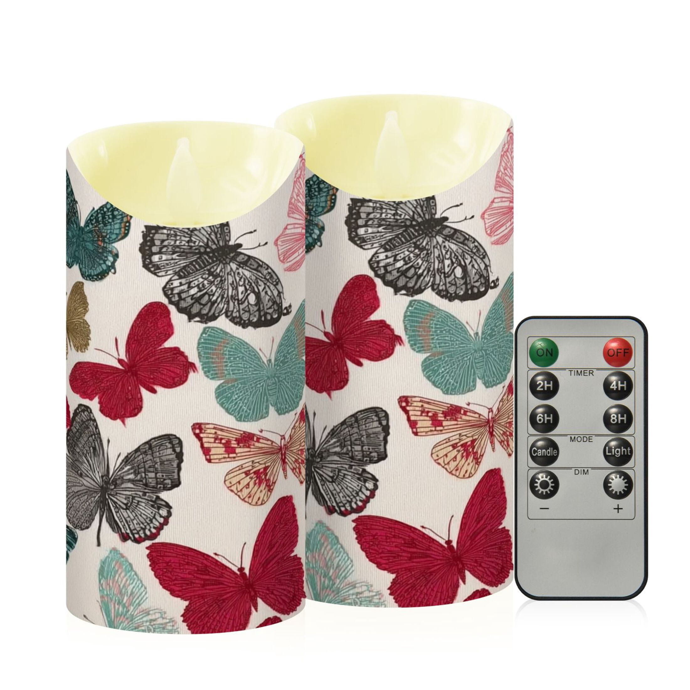 Iauyy Flameless Candles Battery Operated LED Pillar Candles with Remote and Timer, Butterfly Pattern-A Set of 2 （M)