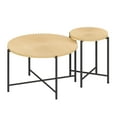 thumbnail image 5 of Coffee Tables Radial Pattern 2-Piece Coffee and End Table Set – Waterproof MDF with PVC Cover, Distressed Cylindrical Design, Black Metal Legs – Classic Rustic Charm, Technical Wood,Wooden Coffee Tab, 5 of 9