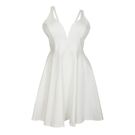 eVogues Plus Size Pleated Bodice Sleeveless Flare Dress White 19618