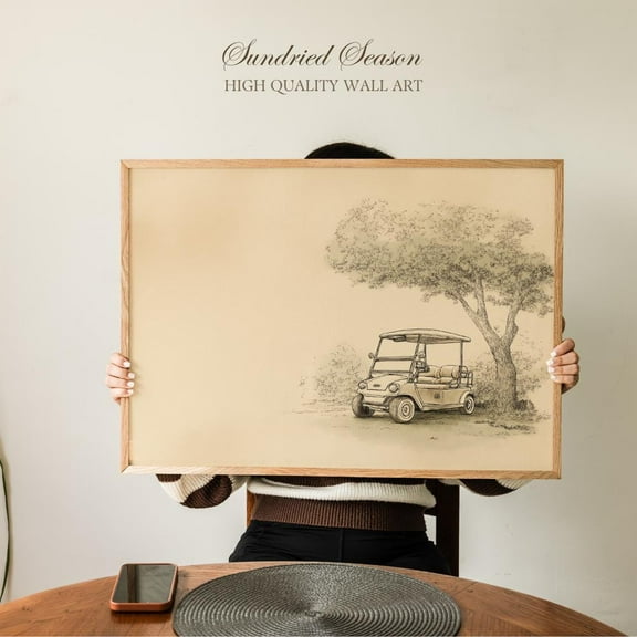 Golf Cart Nursery Wall Art, Soft Vintage Golf Illustration Print For Baby Boy Room, Bedroom, Golfer Dad , Or Golf Lover Decor UNFRAMED Poster, Wall Art for Decor, Present, 8x12