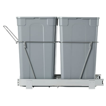 KFFKFF Kitchen Cabinet Pullout Garbage Bin, 27QTx2 Dual Under Sink Waste Disposal and Recycling Unit, Under Counter Trash Holder, Equipped with Robust Metal Full Slide Mechanism and Handle