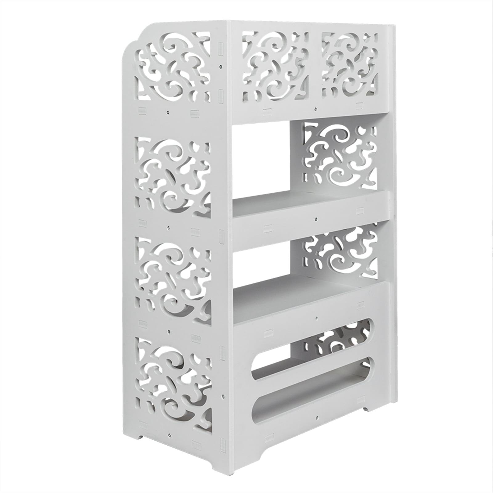 4 Tiers Carved Shoe Rack Wood-plastic Board, White
